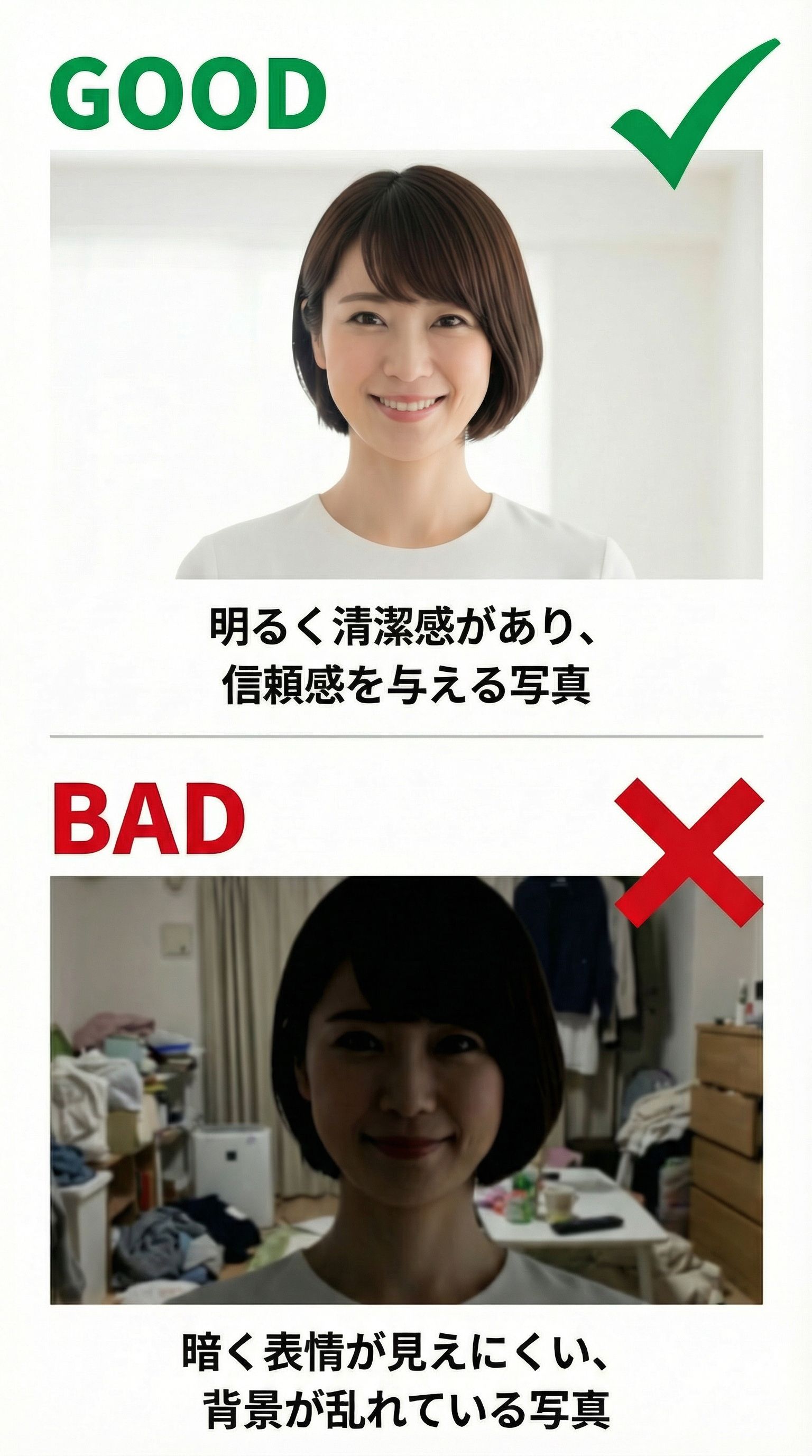 良い写真と悪い写真の比較イメージ